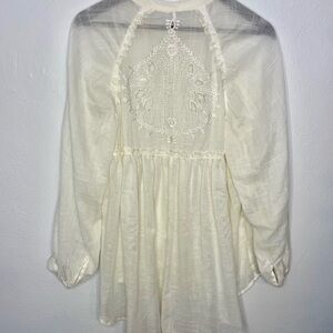Free People Cream Sheer Long Tunic Blouse Women Size Medium